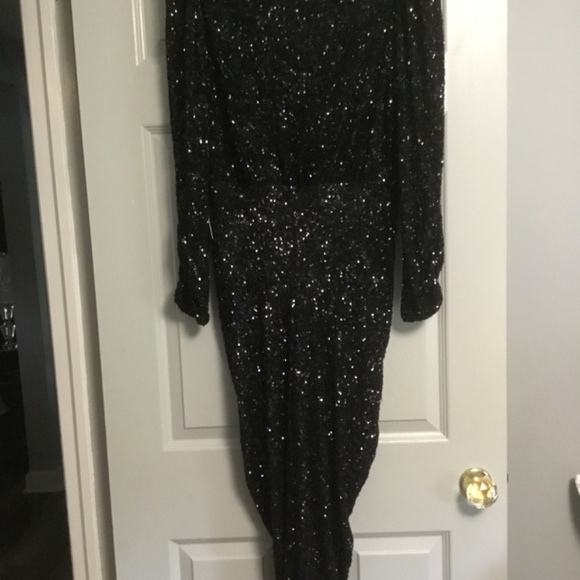 Express Ruched Black Sequin Maxi Gown NWT - Picture 2 of 15